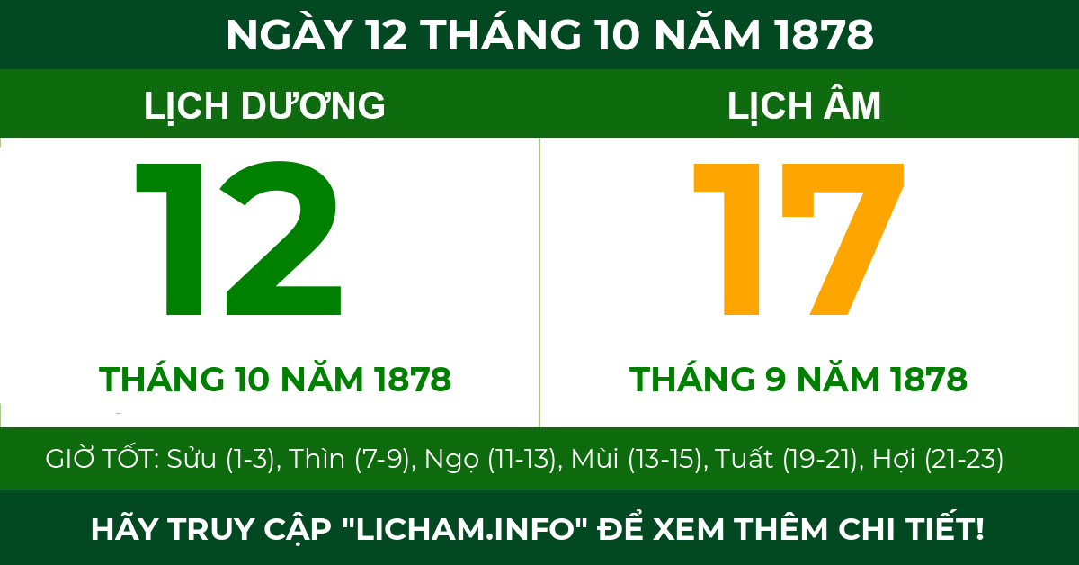 lịch âm ngày 12 tháng 10 năm 1878