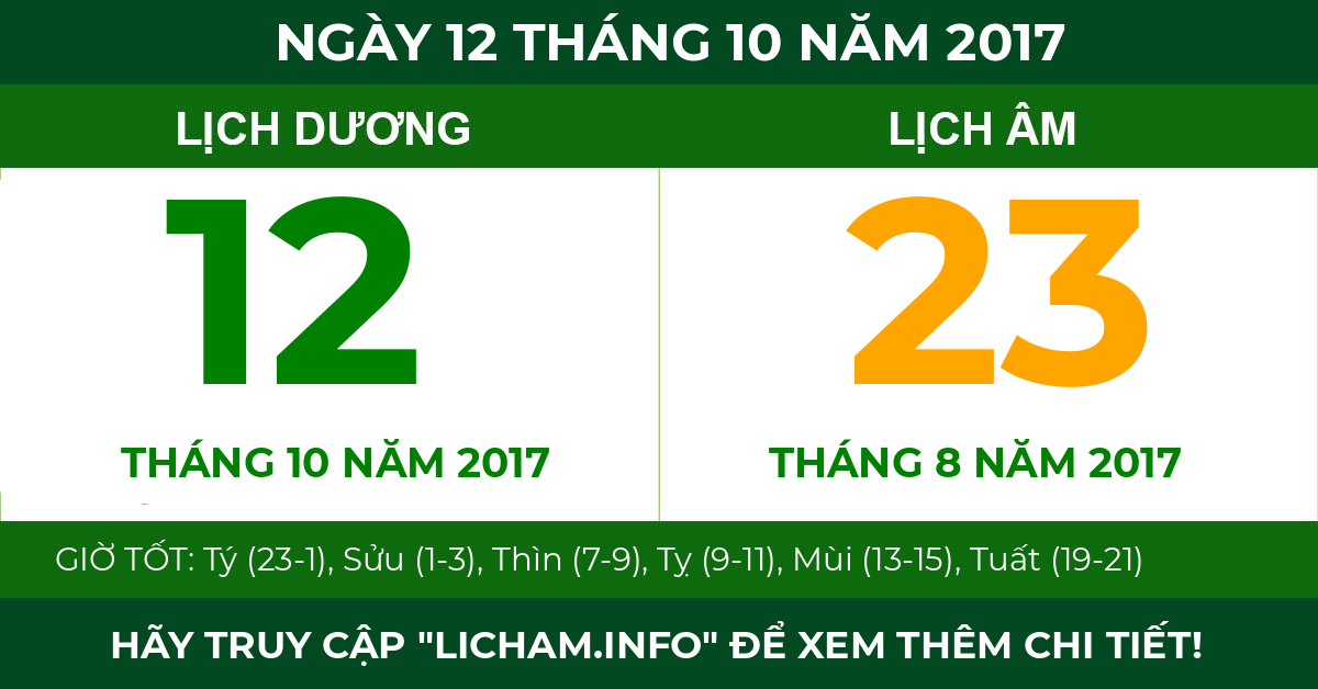 lịch âm ngày 12 tháng 10 năm 2017