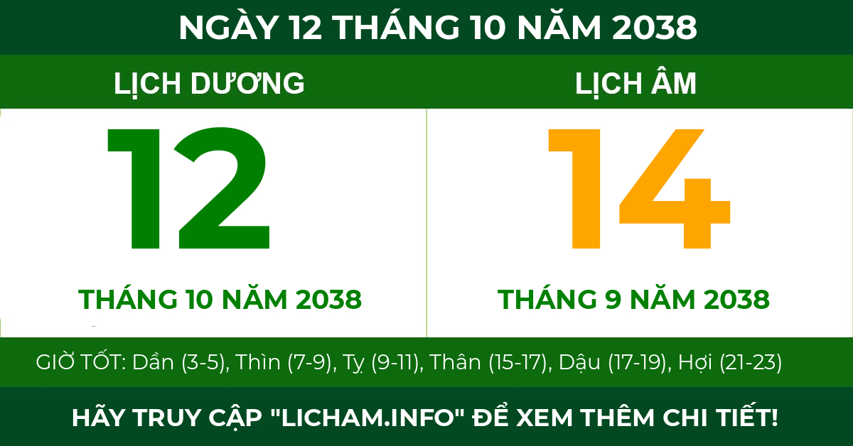 lịch âm ngày 12 tháng 10 năm 2038