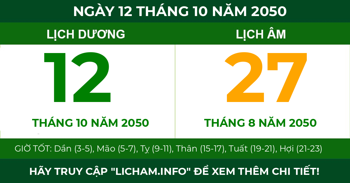 lịch âm ngày 12 tháng 10 năm 2050