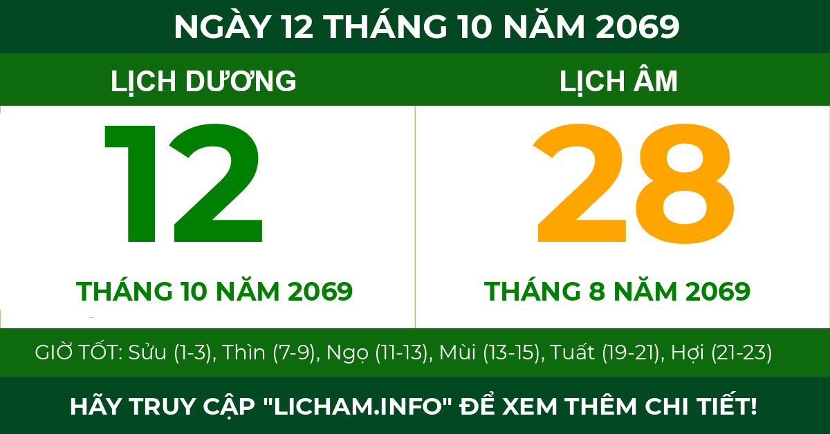 lịch âm ngày 12 tháng 10 năm 2069