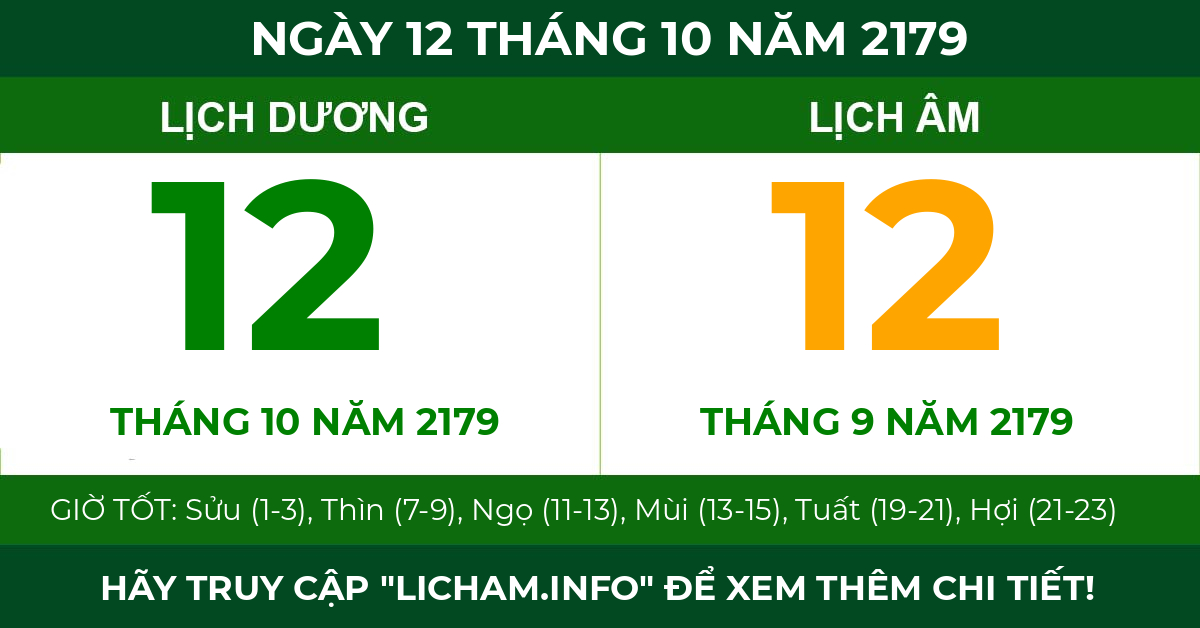 lịch âm ngày 12 tháng 10 năm 2179