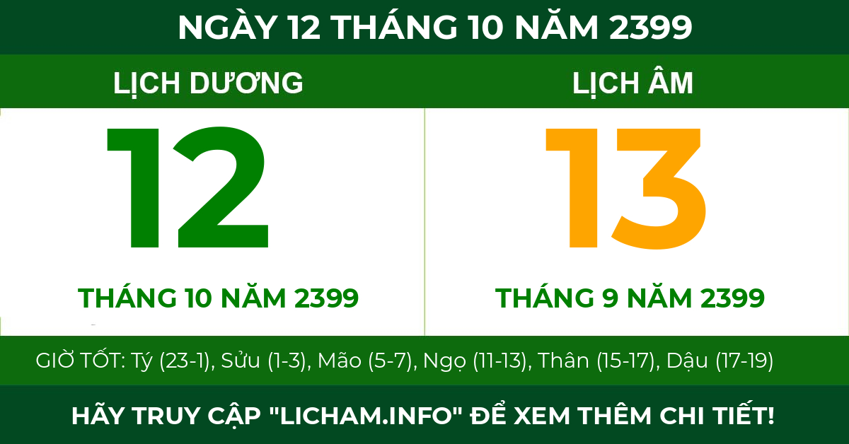lịch âm ngày 12 tháng 10 năm 2399
