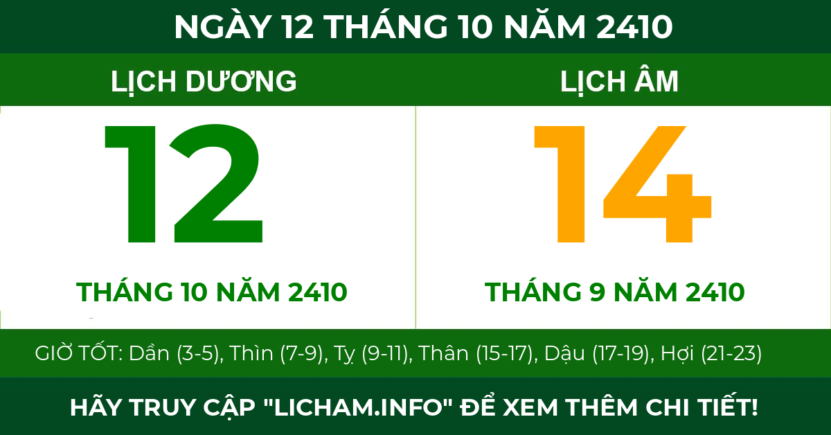 lịch âm ngày 12 tháng 10 năm 2410