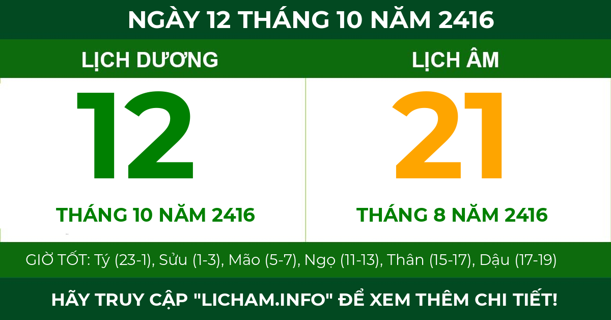 lịch âm ngày 12 tháng 10 năm 2416