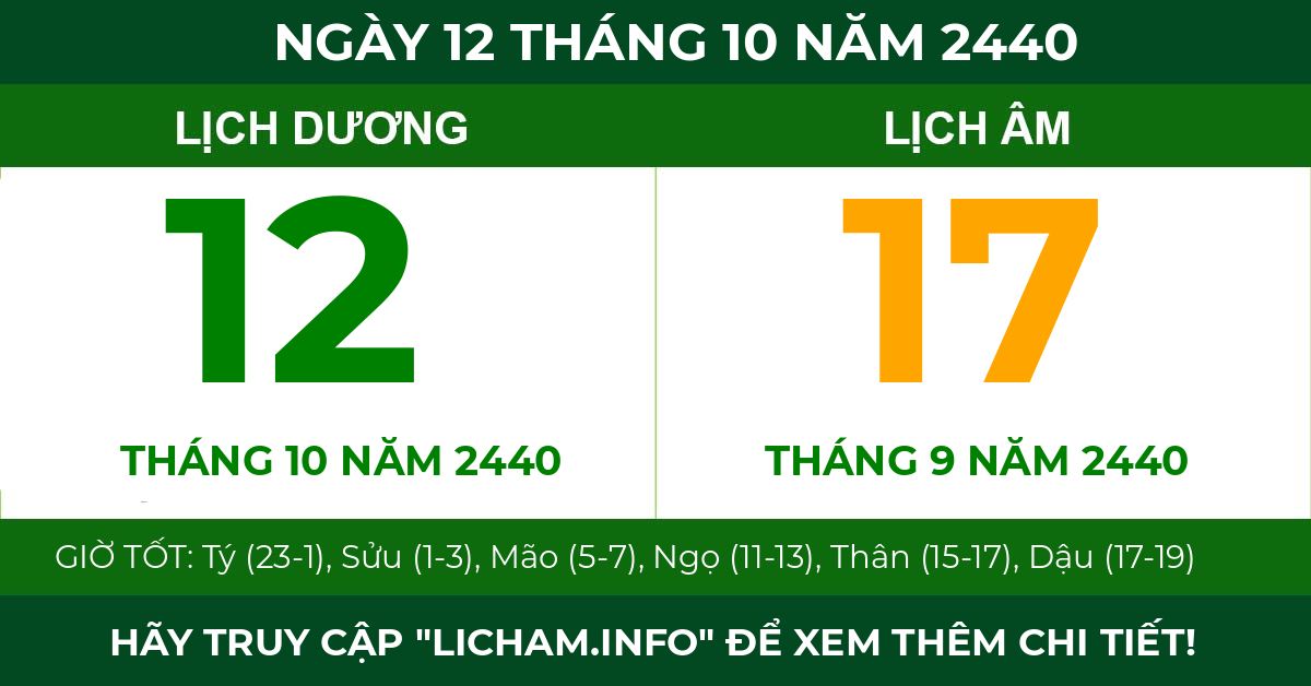 lịch âm ngày 12 tháng 10 năm 2440