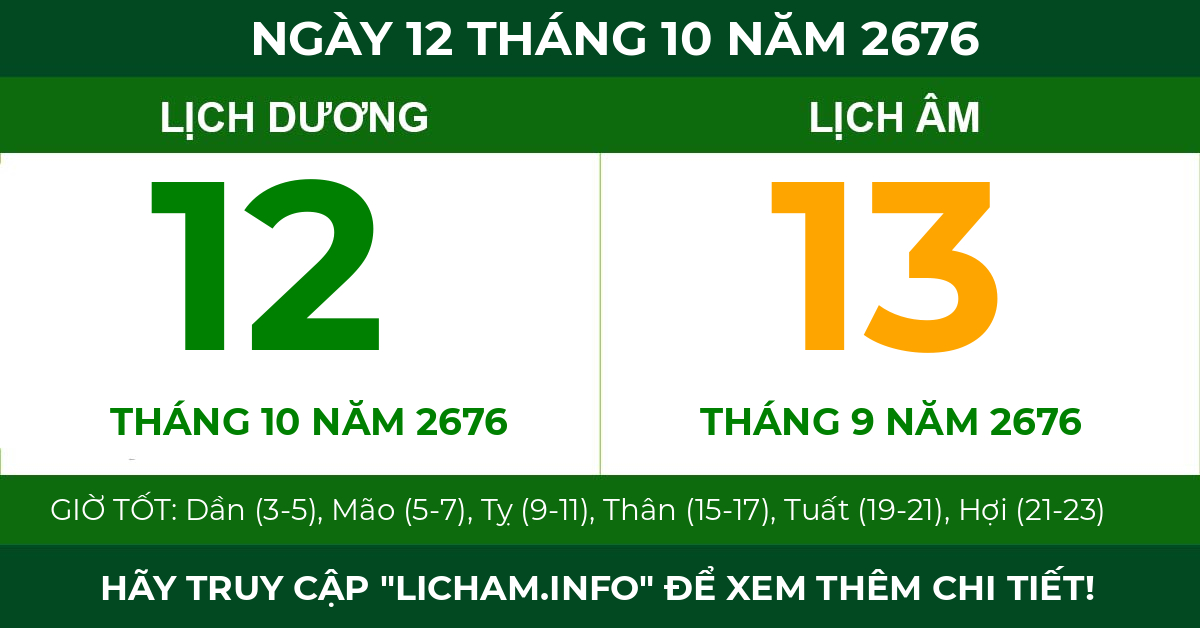 lịch âm ngày 12 tháng 10 năm 2676