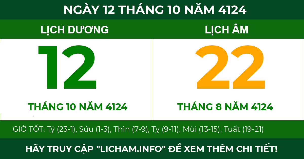 lịch âm ngày 12 tháng 10 năm 4124
