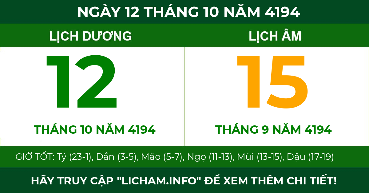 lịch âm ngày 12 tháng 10 năm 4194