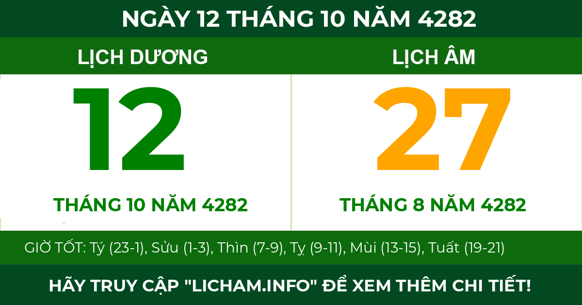 lịch âm ngày 12 tháng 10 năm 4282