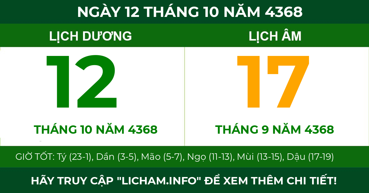 lịch âm ngày 12 tháng 10 năm 4368