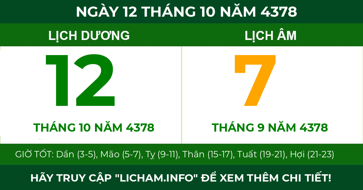 lịch âm ngày 12 tháng 10 năm 4378