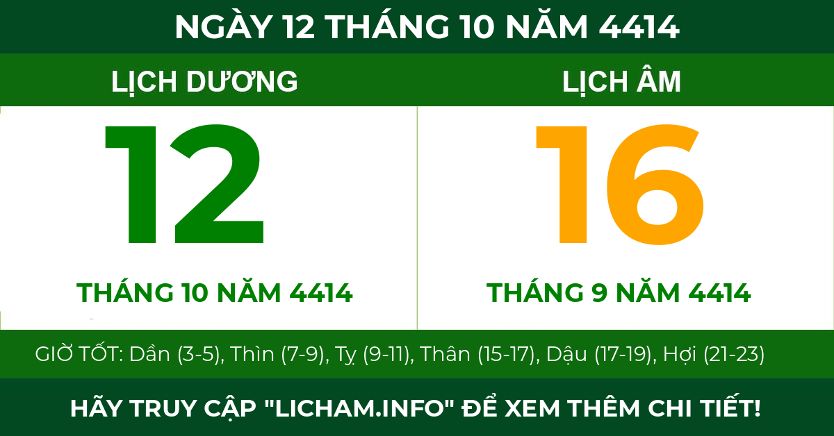 lịch âm ngày 12 tháng 10 năm 4414