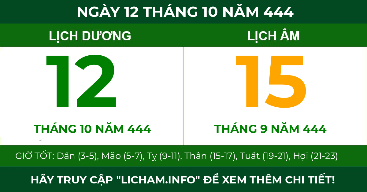 lịch âm ngày 12 tháng 10 năm 444