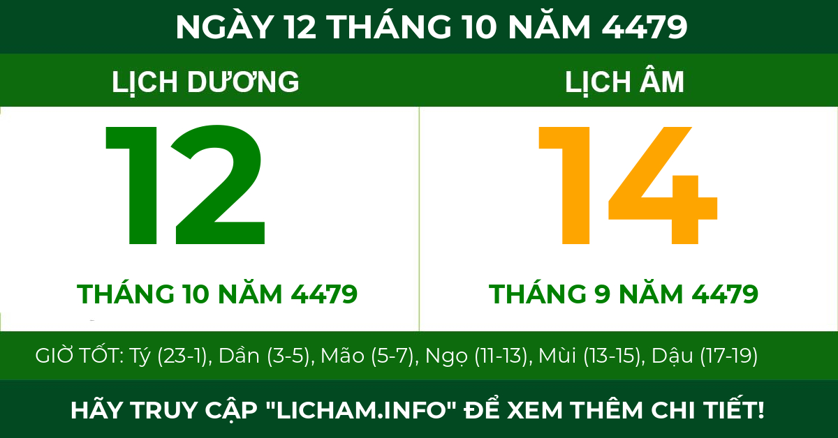 lịch âm ngày 12 tháng 10 năm 4479
