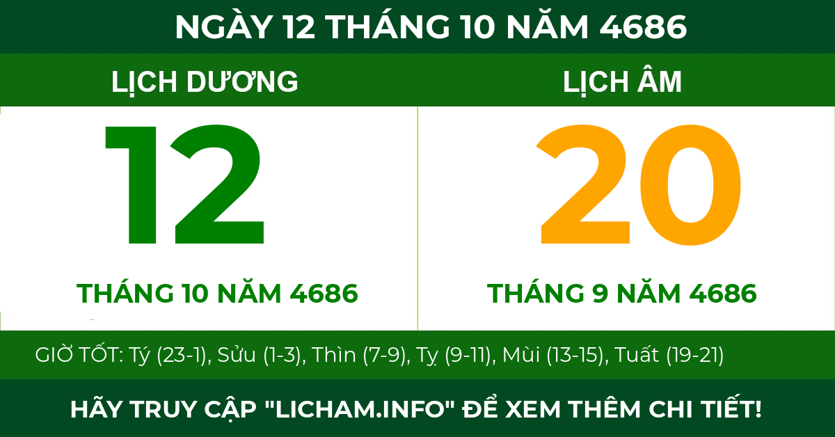 lịch âm ngày 12 tháng 10 năm 4686