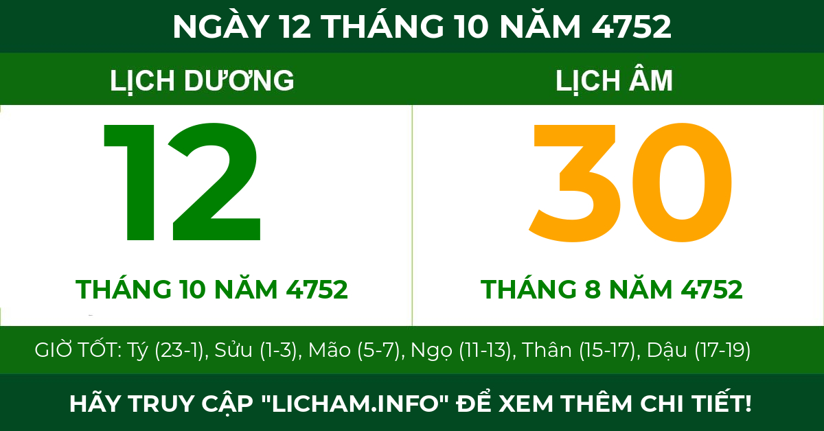 lịch âm ngày 12 tháng 10 năm 4752