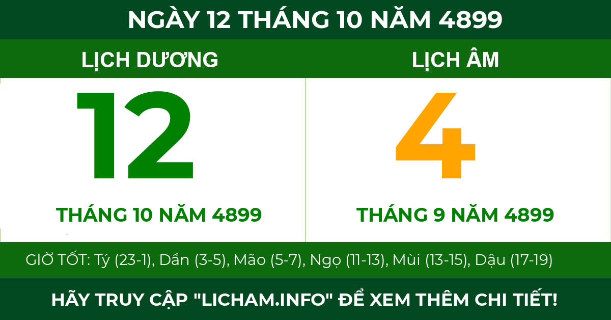 lịch âm ngày 12 tháng 10 năm 4899