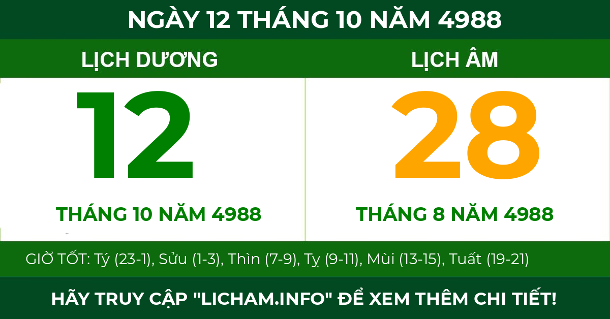 lịch âm ngày 12 tháng 10 năm 4988