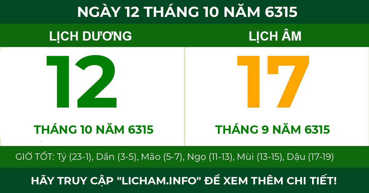 lịch âm ngày 12 tháng 10 năm 6315