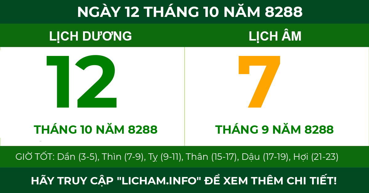 lịch âm ngày 12 tháng 10 năm 8288