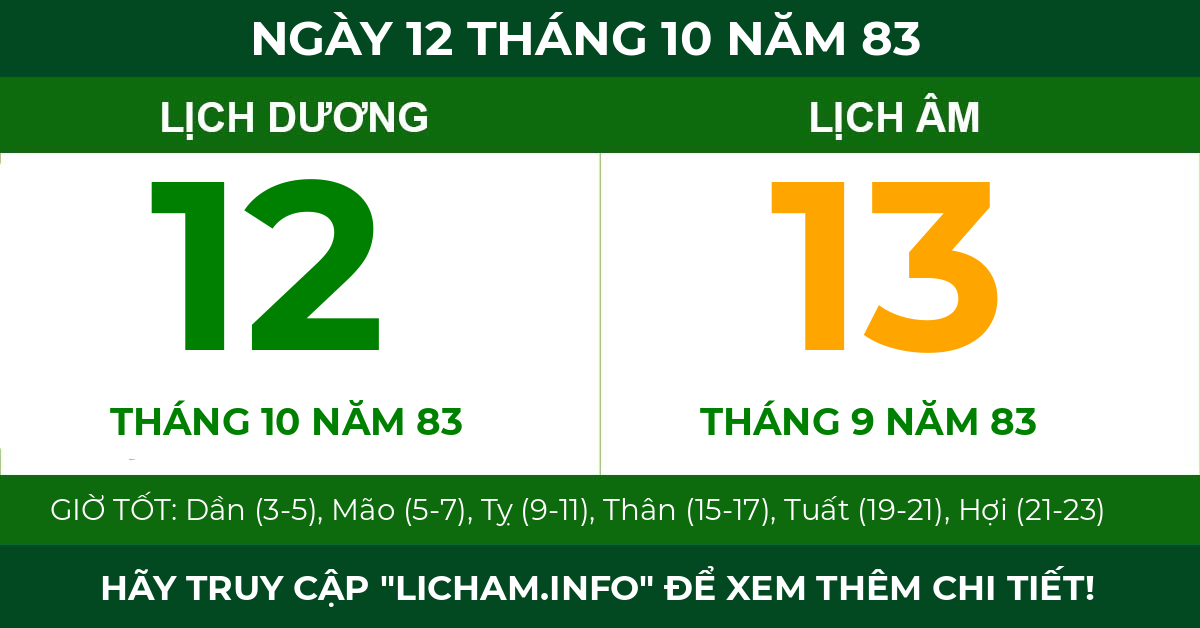 lịch âm ngày 12 tháng 10 năm 83
