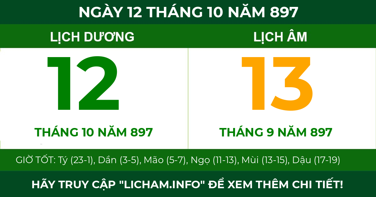 lịch âm ngày 12 tháng 10 năm 897