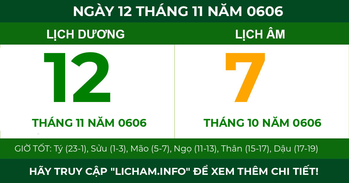 lịch âm ngày 12 tháng 11 năm 0606