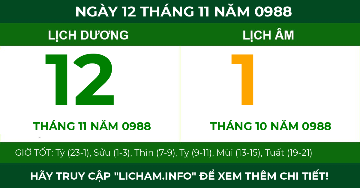 lịch âm ngày 12 tháng 11 năm 0988