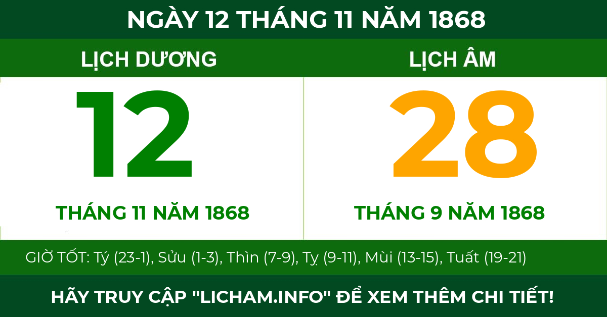 lịch âm ngày 12 tháng 11 năm 1868