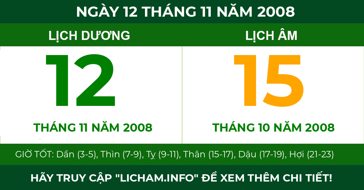 lịch âm ngày 12 tháng 11 năm 2008