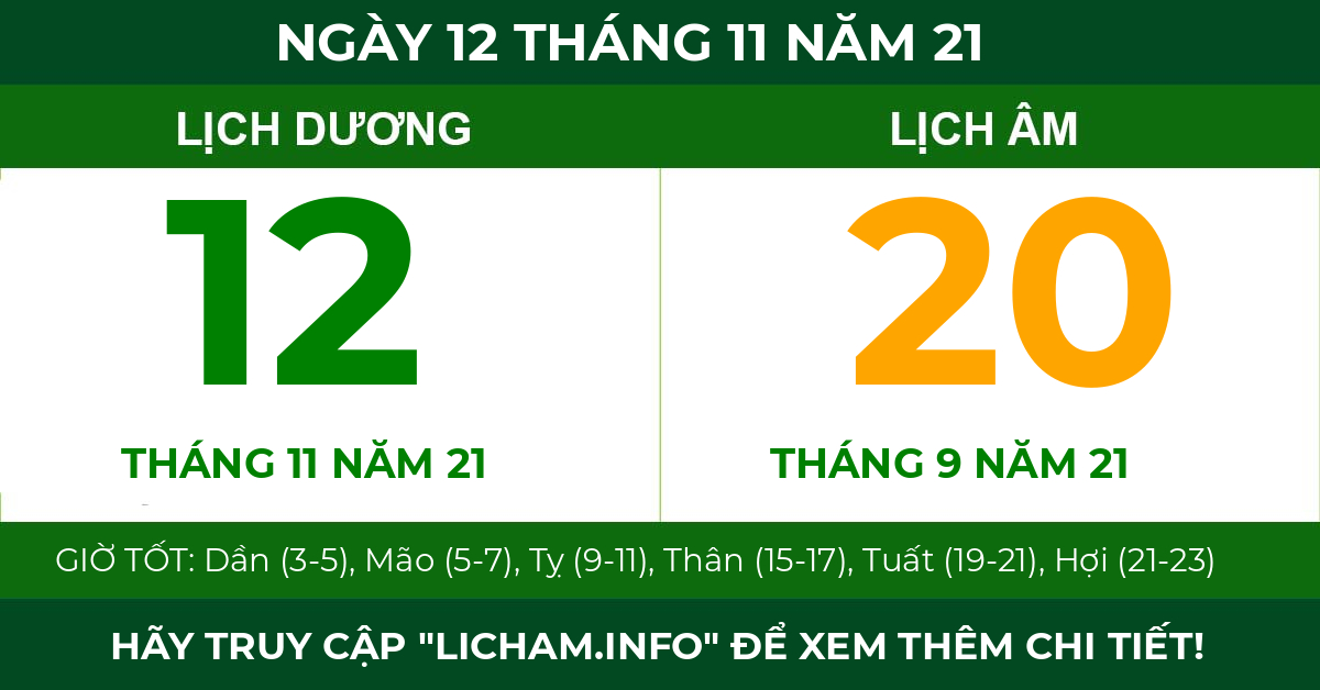lịch âm ngày 12 tháng 11 năm 21