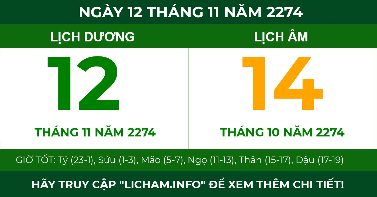 lịch âm ngày 12 tháng 11 năm 2274