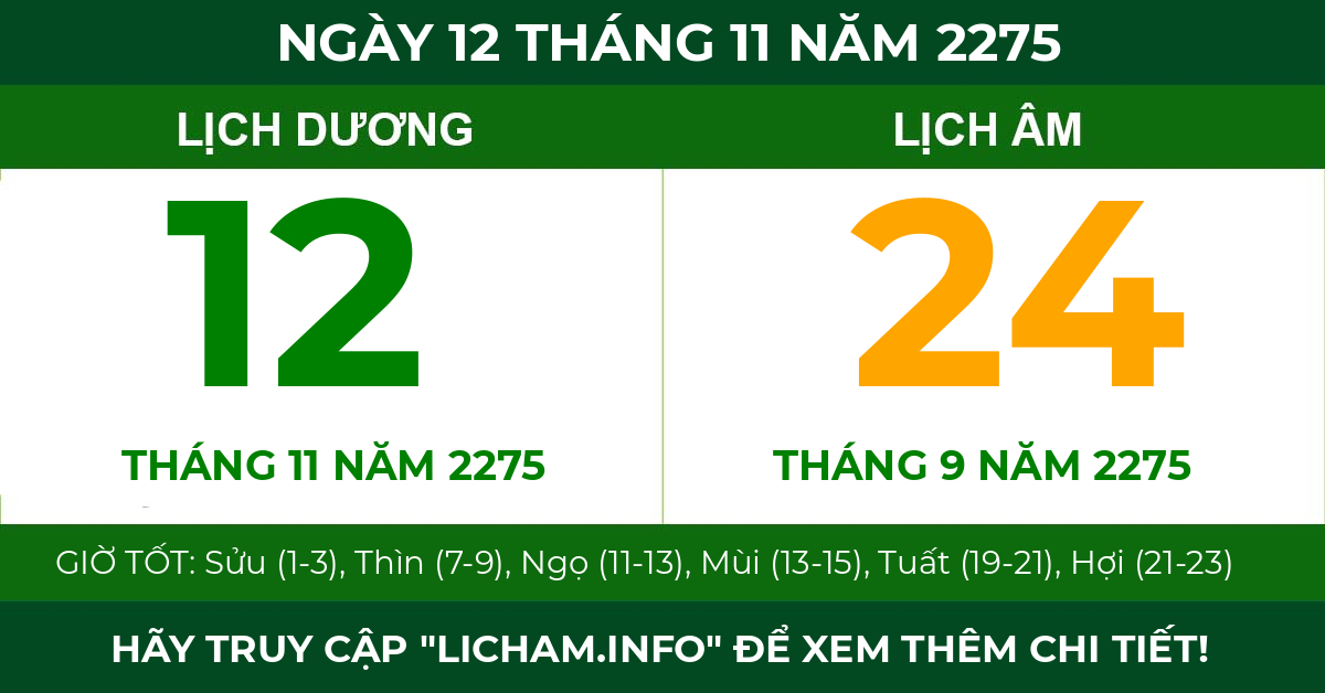 lịch âm ngày 12 tháng 11 năm 2275