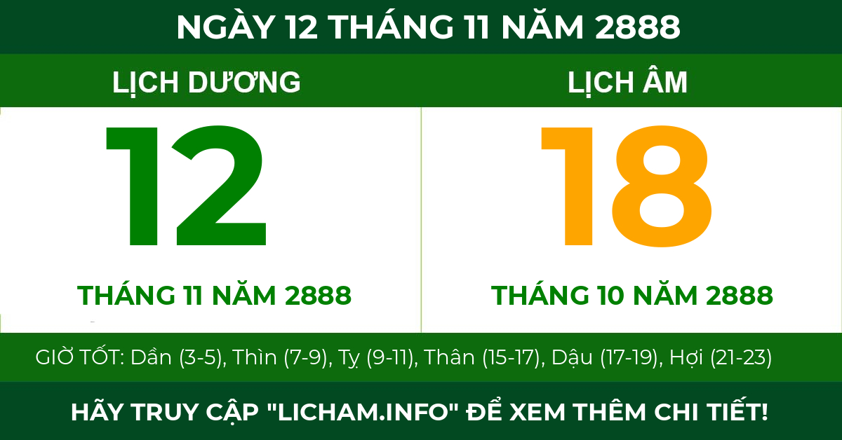 lịch âm ngày 12 tháng 11 năm 2888