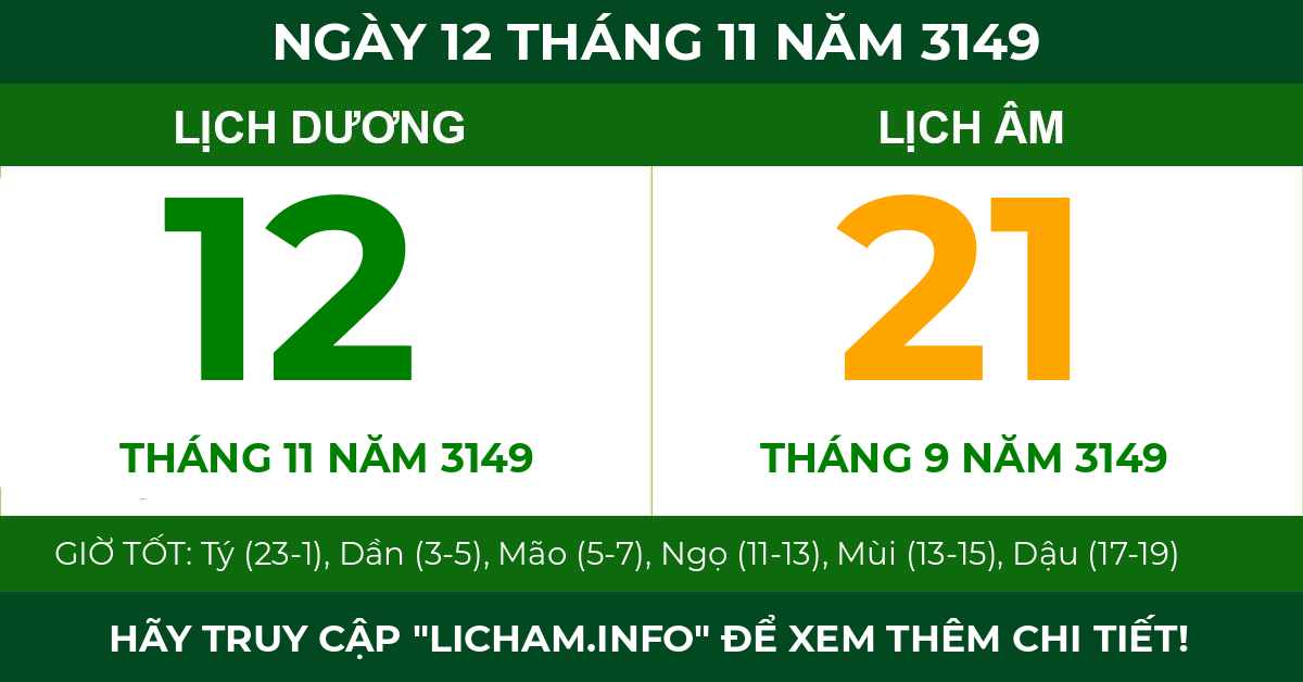 lịch âm ngày 12 tháng 11 năm 3149