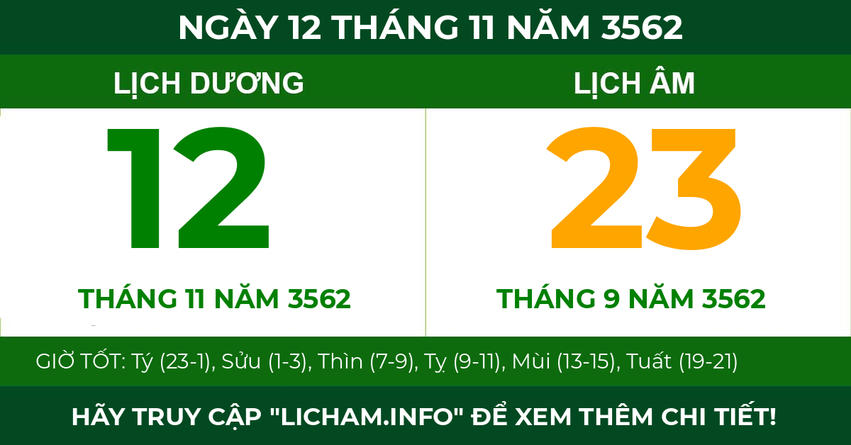 lịch âm ngày 12 tháng 11 năm 3562
