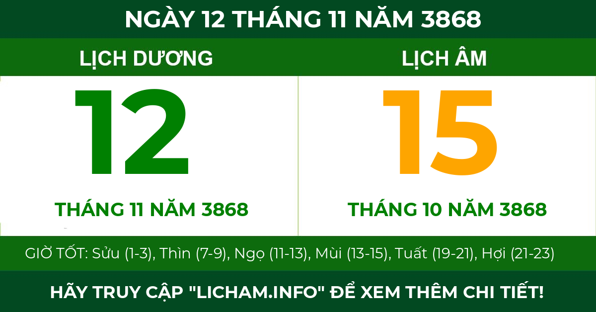lịch âm ngày 12 tháng 11 năm 3868
