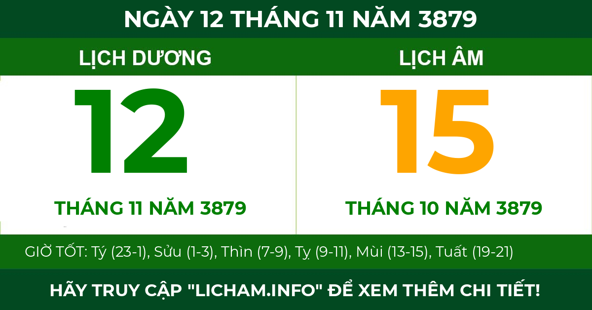 lịch âm ngày 12 tháng 11 năm 3879
