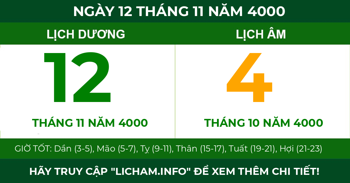 lịch âm ngày 12 tháng 11 năm 4000