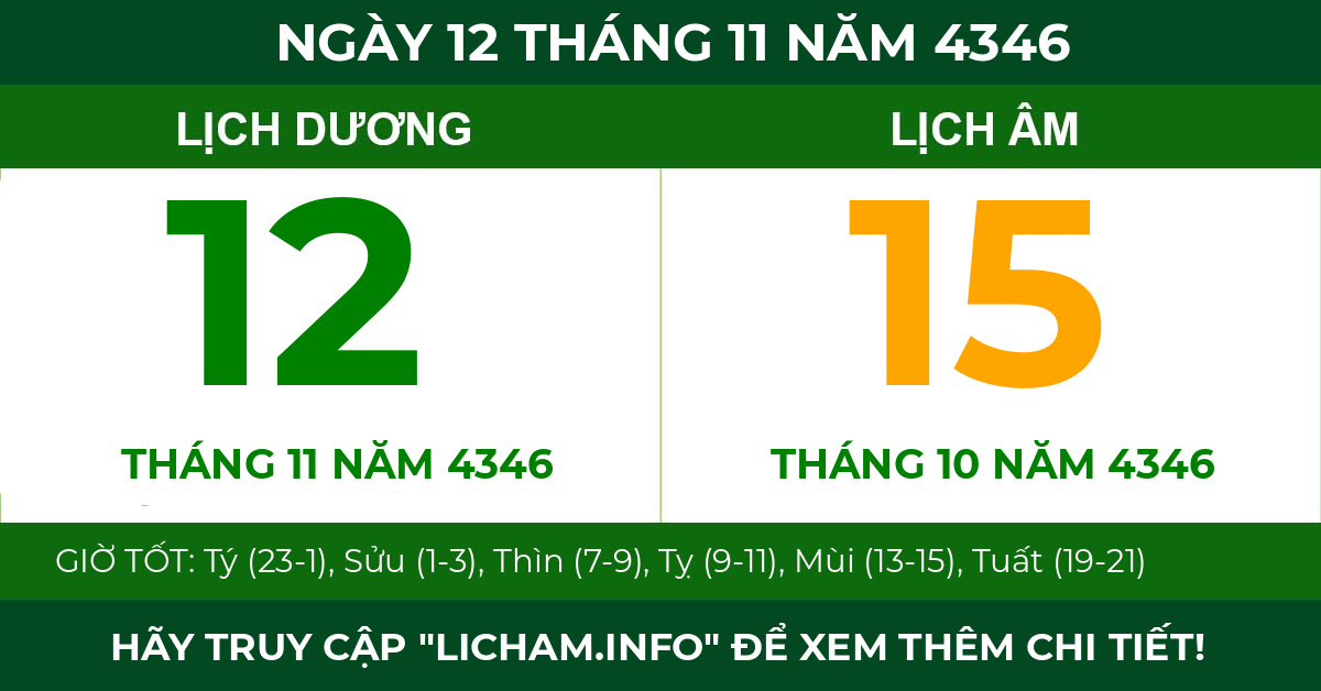 lịch âm ngày 12 tháng 11 năm 4346