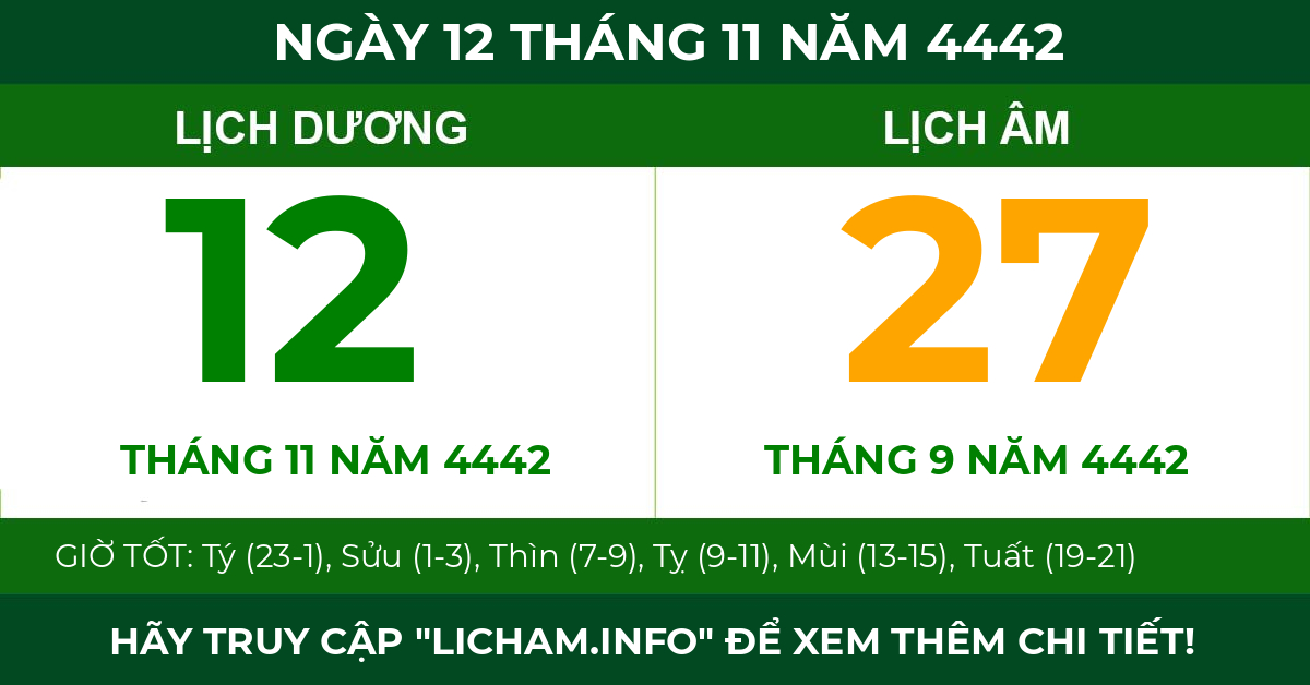 lịch âm ngày 12 tháng 11 năm 4442