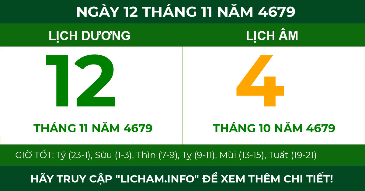 lịch âm ngày 12 tháng 11 năm 4679