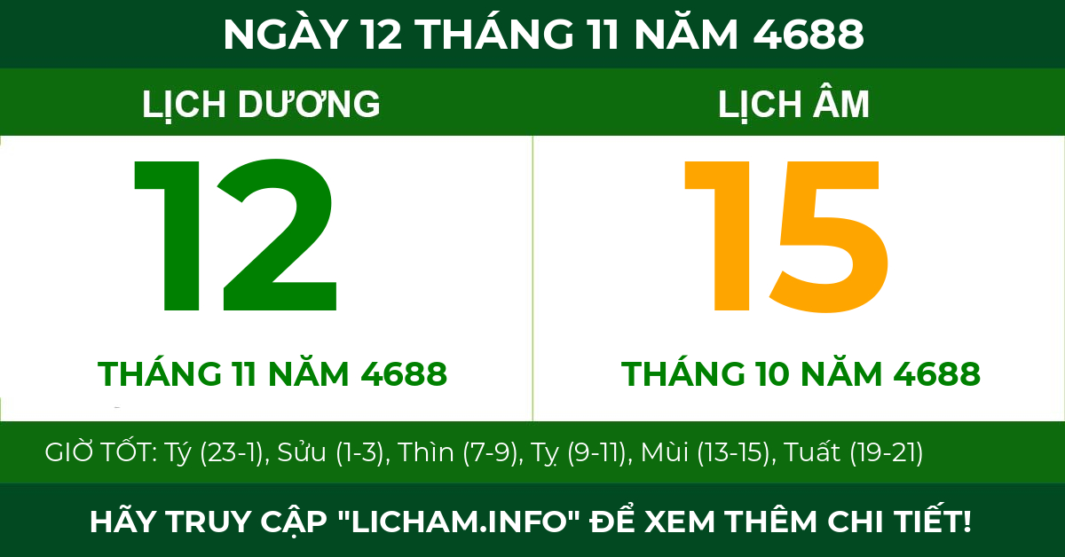 lịch âm ngày 12 tháng 11 năm 4688