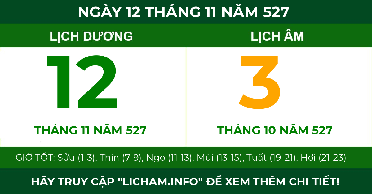 lịch âm ngày 12 tháng 11 năm 527