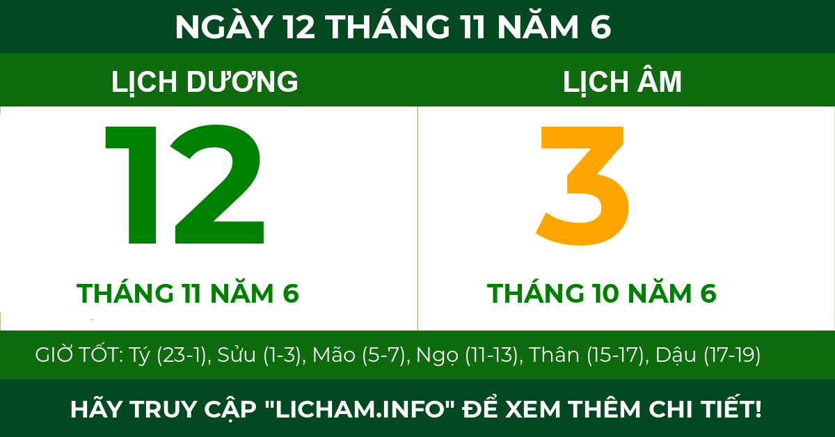 lịch âm ngày 12 tháng 11 năm 6