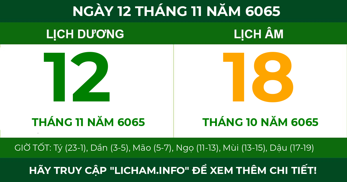 lịch âm ngày 12 tháng 11 năm 6065