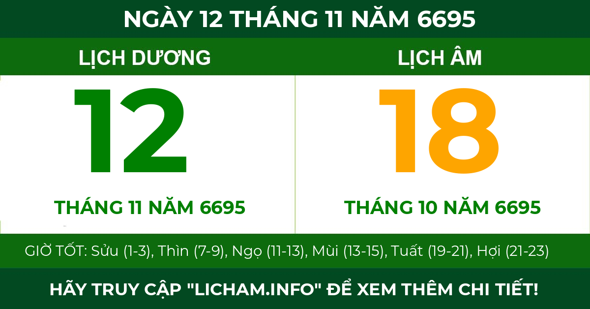 lịch âm ngày 12 tháng 11 năm 6695