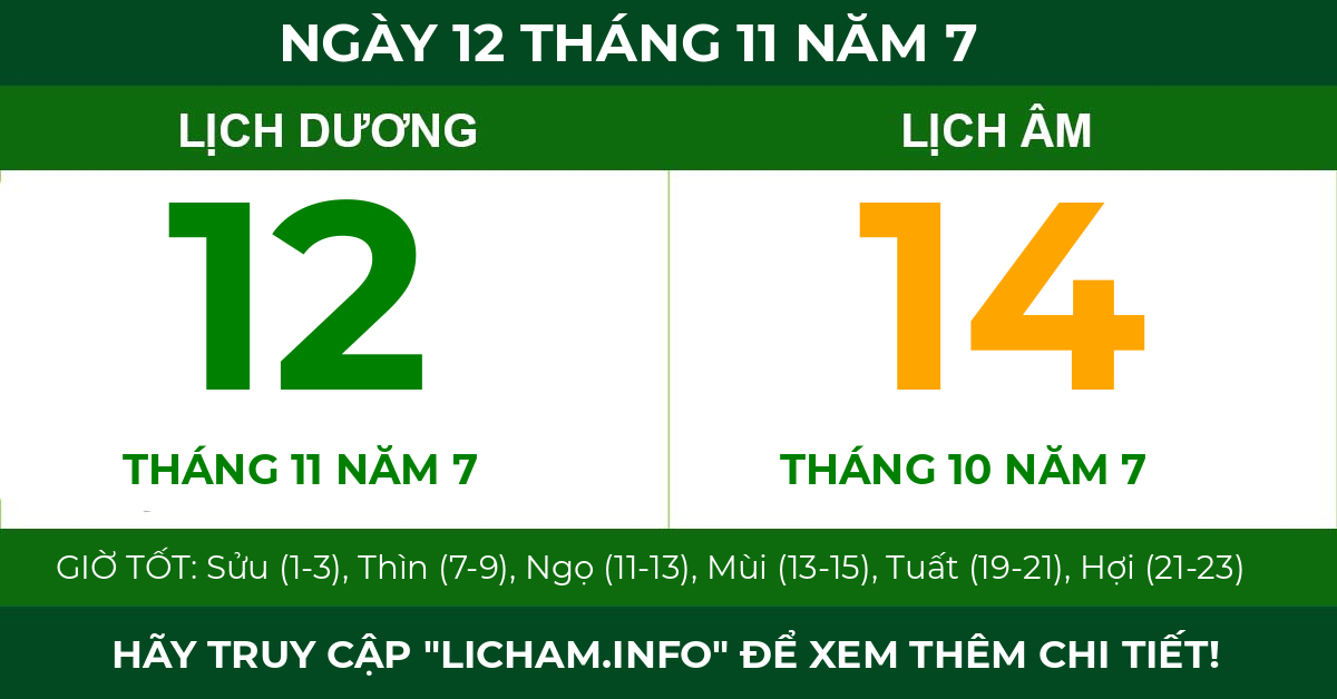 lịch âm ngày 12 tháng 11 năm 7