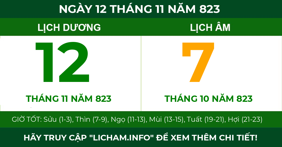 lịch âm ngày 12 tháng 11 năm 823